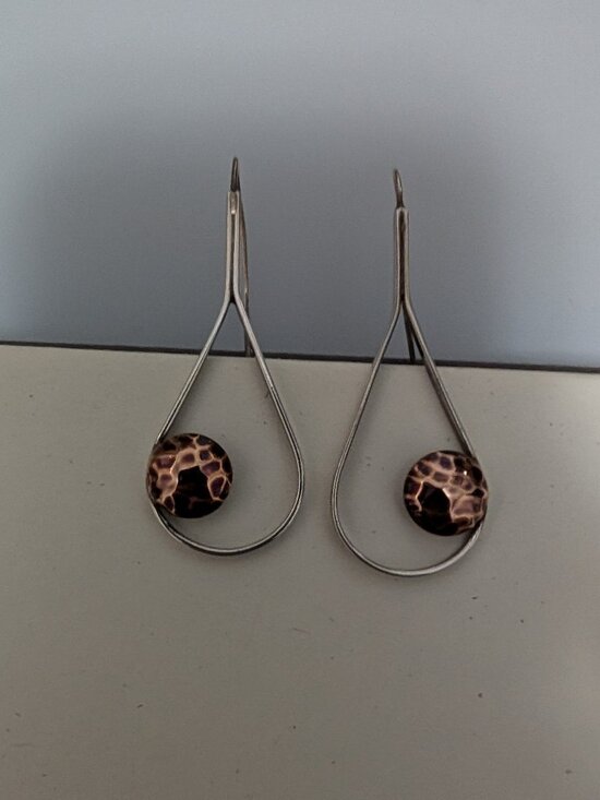 Jewelry - 925 Sterling silver and antiqued copper drop earrings